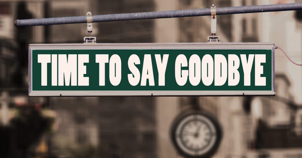 Street sign displaying "Time to say Goodbye"