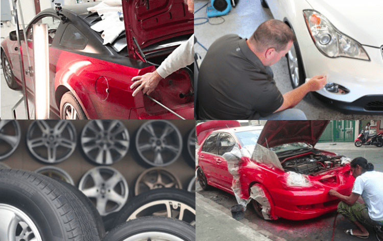 Four images of SMART repair areas - PDR, chip repair, wheel repair, and paint touch-up