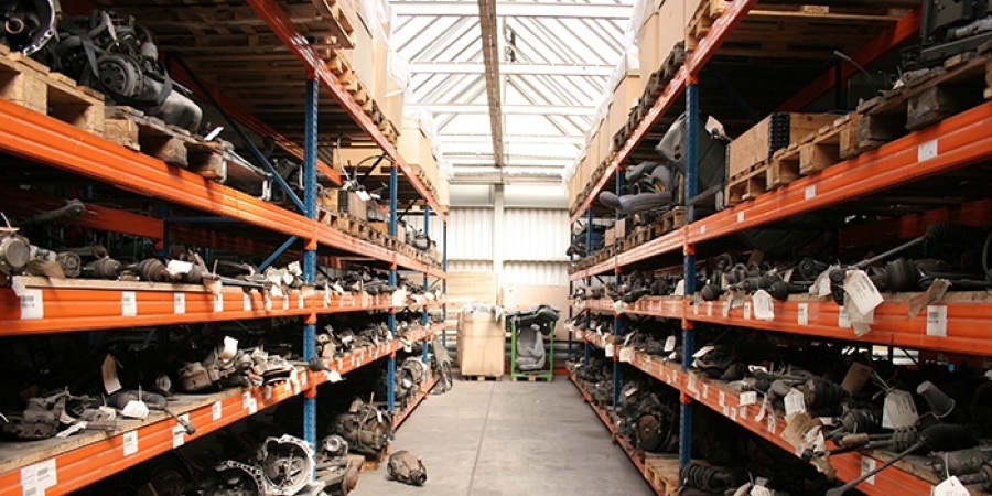 Parts storeroom shelves